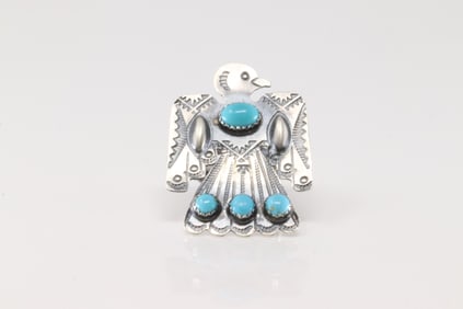 Native America Navajo Sterling Silver Turquoise Thunderbird Ring By Yazzie.