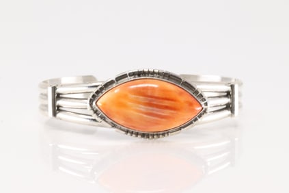 Native America Navajo Sterling Silver Spiny Oyster Bracelet Cuff By S.E.