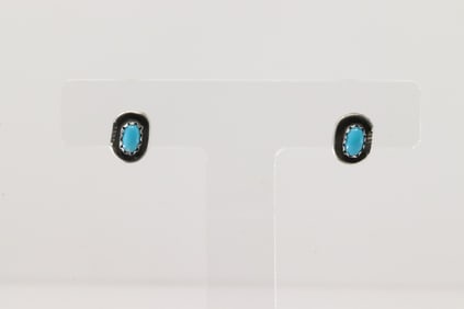 Native America Navajo Sterling Silver Turquoise Post Earring's By Roselene Joe.