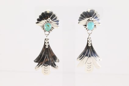 Native America Navajo Sterling Silver Turquoise Post / Dangling Earring's By Genevieve Francisco.