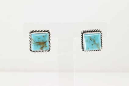 Native America Navajo Sterling Silver Kingman Turquoise Post Earring's By Johnny Dixon.