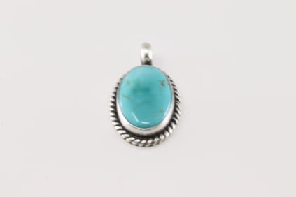 Native America Navajo Sterling Silver Kingman Turquoise Pendant By Johnny Dixon.