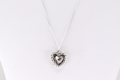Native America Navajo Sterling Silver White Buffalo Heart Necklace By Arlene Lewis.