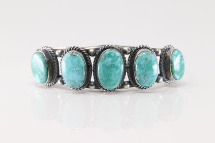 Native America Navajo Sterling Silver Sonora Gold  Turquoise Bracelet Cuff By F.