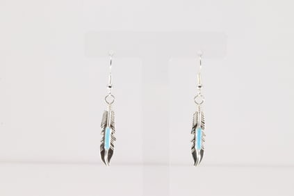 Native America Navajo Sterling Silver Turquoise Inlay Dangling Earring's By Barney.