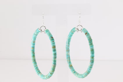 Native America Navajo Sterling Silver Turquoise Hoop Dangling Earring's.