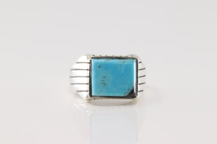 Native America Navajo Sterling Silver Men Turquoise Ring By R.