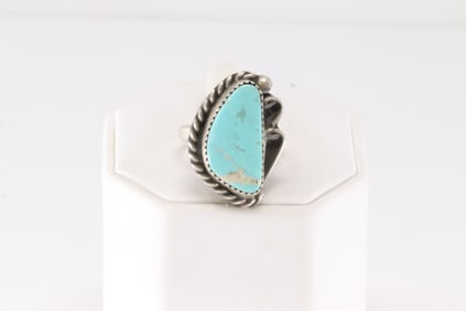 Native America Navajo Sterling Silver Turquoise Ring By J.