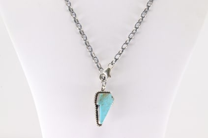 Native America Navajo Sterling Silver Kingman Turquoise Necklace By Donovan Skeets.