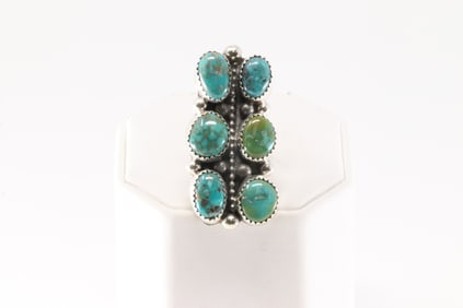 Native America Navajo Sterling Silver Kingman Turquoise Ring By S.