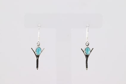 Native America Navajo Sterling Silver Turquoise Dangling Earring's By Gary Shorty.