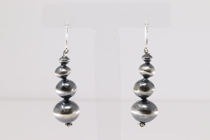 Native American Navajo Sterling Silver Pearl Beaded Dangling Earring's By Treva Jim.