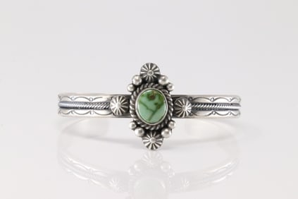 Native America Navajo Sterling Silver Turquoise Bracelet Cuff By M.C.