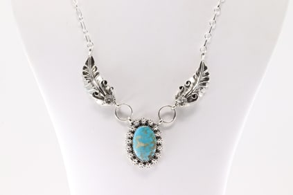 Native America Navajo Sterling Silver Turquoise Necklace Floral By Sandra Sardo.