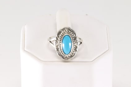 Native American Navajo Sterling Silver Turquoise Ring By V.Chee.