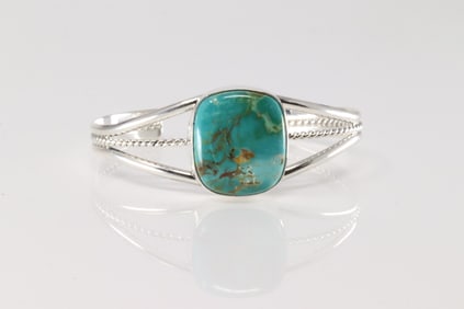 Native America Navajo Sterling Silver Turquoise Bracelet Cuff By A.C.