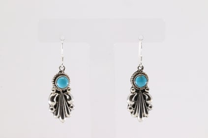 Native America Navajo Sterling Silver Turquoise Dangling Earring's By Verley Betone.