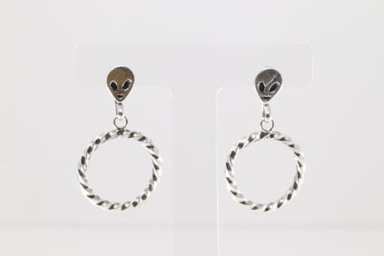Native America Navajo Sterling Silver Alien Post / Dangling Earring's By Sonyei Coho.