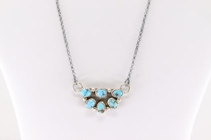 Native America Navajo Sterling Silver Kingman Turquoise Necklace By Maxine Ramirez.