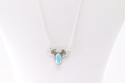 Native America Navajo Sterling Silver Turquoise Necklace By Verley Betone.