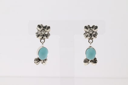 Native America Navajo Sterling Silver Turquoise Post / Dangling Earring's By Mike Smith.