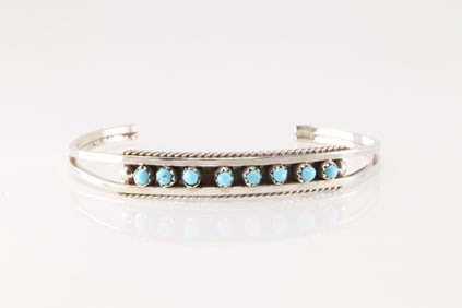 Native America Zuni Sterling Silver Turquoise Bracelet Cuff By Susie Livingston.