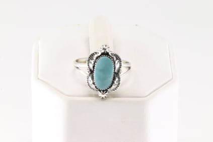Native America Navajo Sterling Silver Turquoise Ring By Rosemary Saunders.