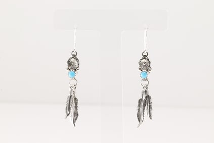 Native American Navajo Sterling Silver Turquoise Dangling Earring's By Sharon McCarthy.