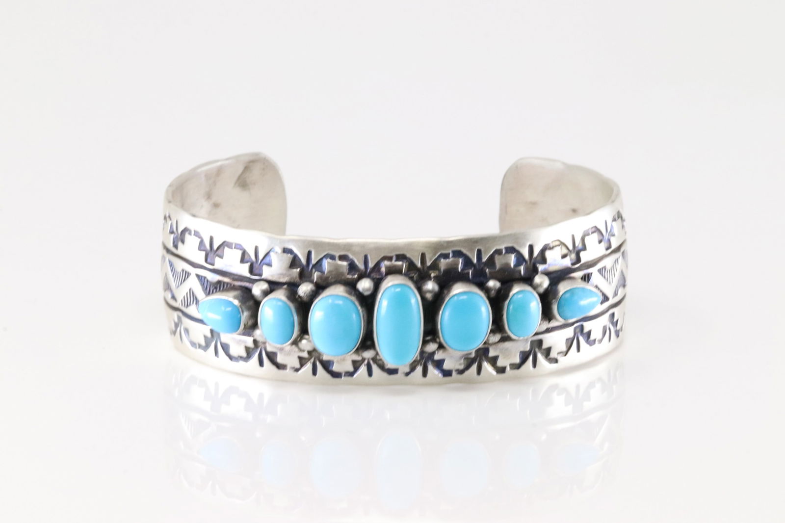 Native America Navajo Sterling Silver Turquoise Bracelet Cuff By R.H.B. (1 of 4)