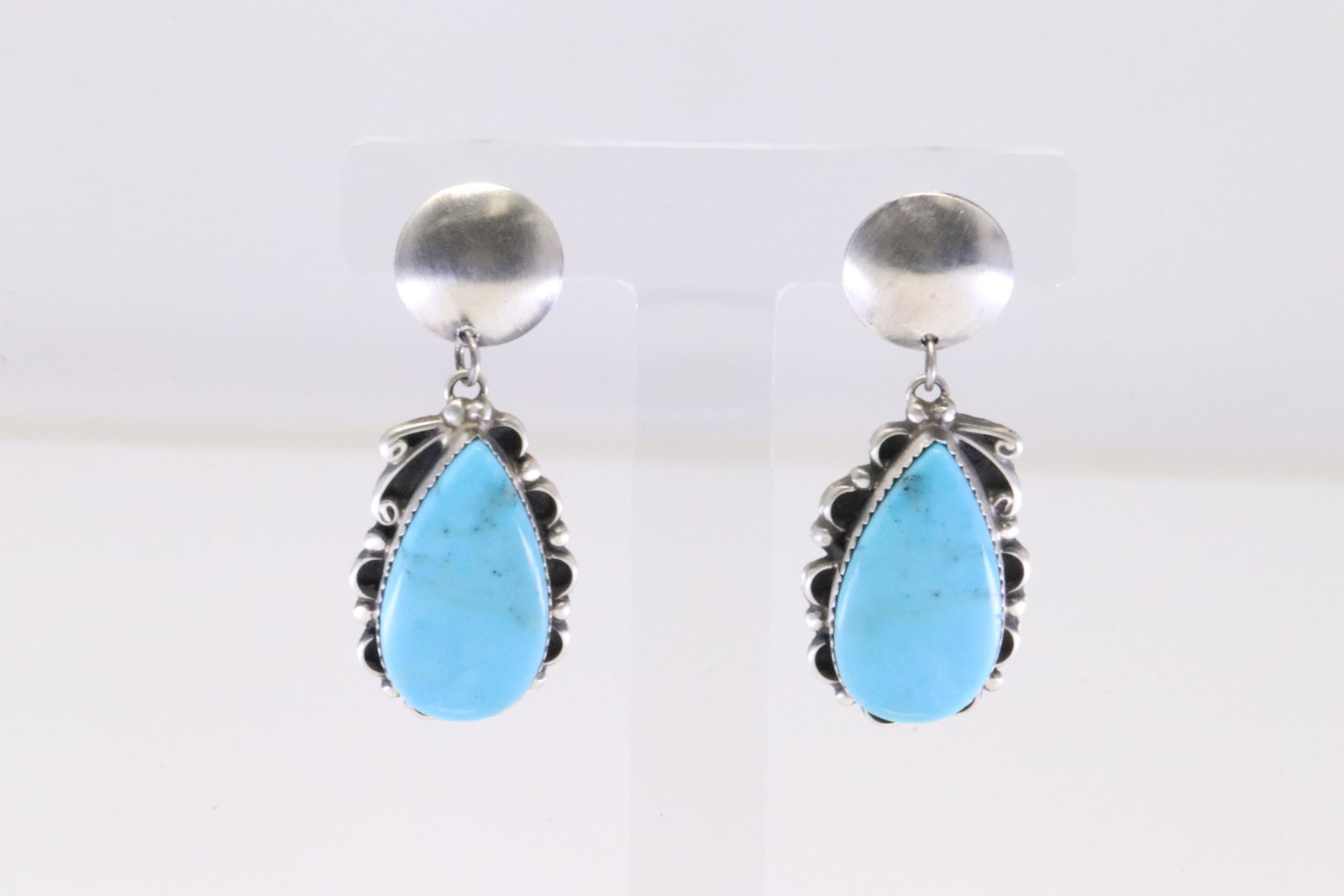 Native America Navajo Sterling Silver Turquoise Post / Dangling Earring's By Freida Martinez.: This is a Native America Navajo Sterling Silver Turquoise Post / Dangling Earring's By Freida Martinez.