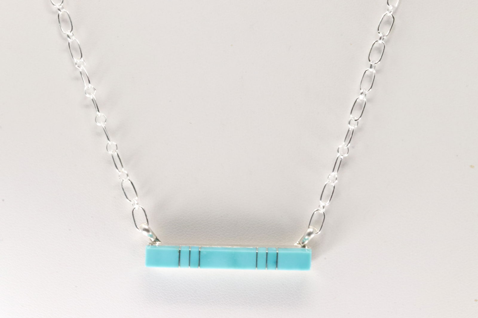 Native America Zuni Sterling Silver Turquoise Inlay Necklace By Maderral Kallestewa.