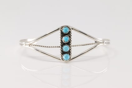 Native America Navajo Sterling Silver Turquoise Bracelet Cuff By Janice Spencer.