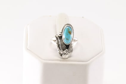 Native America Navajo Sterling Silver Turquoise Ring By Harris Largo.