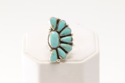 Native America Navajo Sterling Silver Turquoise Ring By Alicia Wilson.