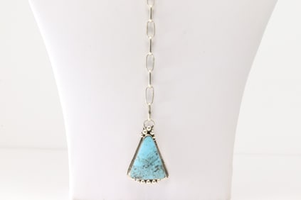 Native America Navajo Sterling Silver Turquoise Necklace By Charlene Yazzie.