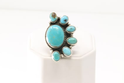 Native America Navajo Sterling Silver Turquoise Ring By Geraldine James.