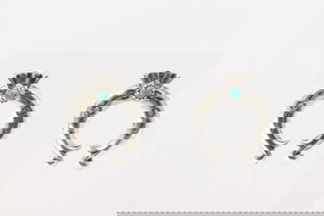 Native America Navajo Sterling Silver Turquoise Naja Post Earring's By Adrienne Gordan.: This is a Native America Navajo Sterling Silver Turquoise Naja Post Earring's By Adrienne Gordan.