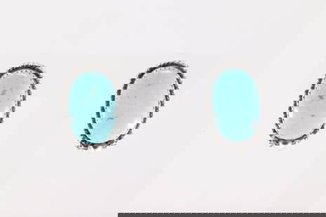 Native America Navajo Sterling Silver Kingman Turquoise Post Earring's By Virginia Becenti.: This is a Native America Navajo Sterling Silver Kingman Turquoise Post Earring's By Virginia Becenti.