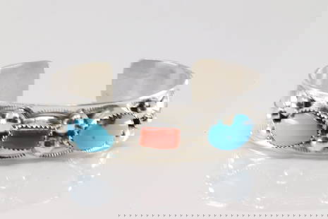 Native American Navajo Sterling Silver Coral & Turquoise Bracelet Cuff By Wilbur Myers.: This is a Native American Navajo Sterling Silver Coral & Turquoise Bracelet Cuff By Wilbur Myers.
