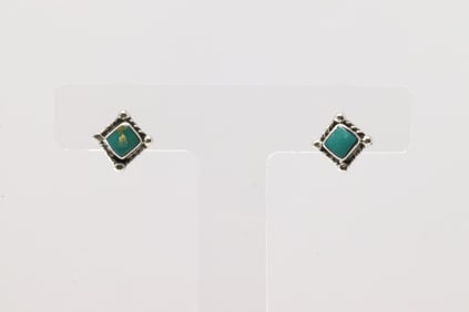 Native America Navajo Sterling Silver Turquoise Post Earring's By Sheena Jack.
