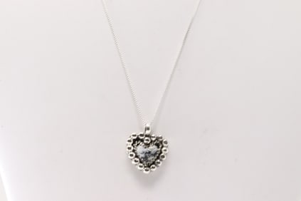Native America Navajo Sterling Silver White Buffalo Heart Necklace By Arlene Lewis.