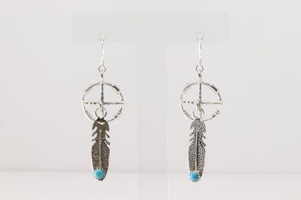 Native America Navajo Sterling Silver Turquoise Dangling Earring's By Sharon McCarthy.