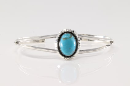 Native America Navajo Sterling Silver Turquoise Bracelet Cuff By Amos Begay.