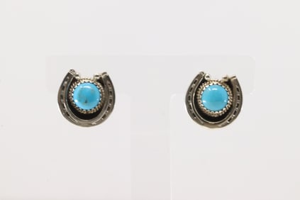 Native American Navajo Sterling Silver Turquoise Naja Post Earring's By Hiram Largo.
