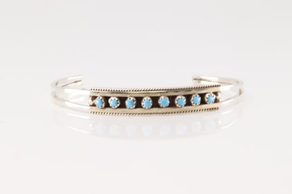 Native American Zuni Sterling Silver Turquoise Bracelet Cuff By Susie Livingston.