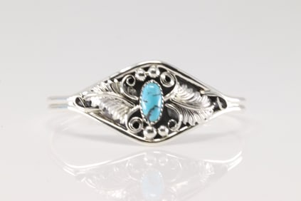 Native America Navajo Sterling Silver Turquoise Bracelet Cuff By Harry B.Yazzie.