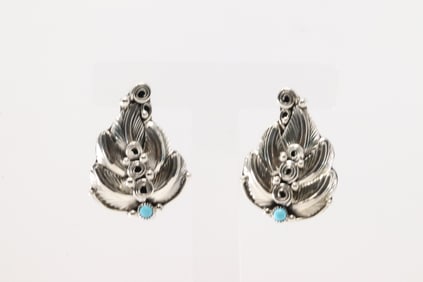 Native America Navajo Sterling Silver Turquoise Leaf Post Earring's By Darrell Morgan.