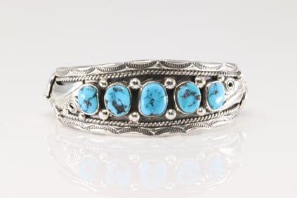 Native America Navajo Sterling Silver Turquoise Bracelet Cuff By Darrell Morgan.