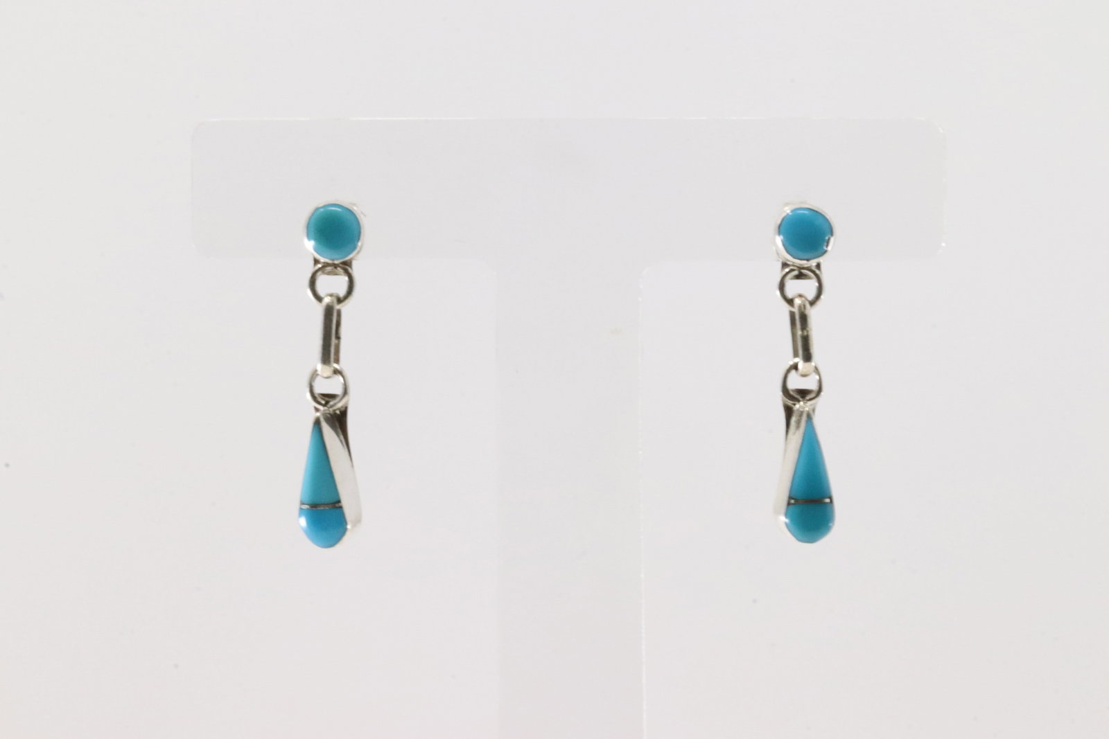 Native America Zuni Sterling Silver Turquoise Post / Dangling Earring's.: This is a Native America Zuni Sterling Silver Turquoise Post / Dangling Earring's.