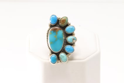 Native America Navajo Sterling Silver Turquoise Ring By Geraldine James.
